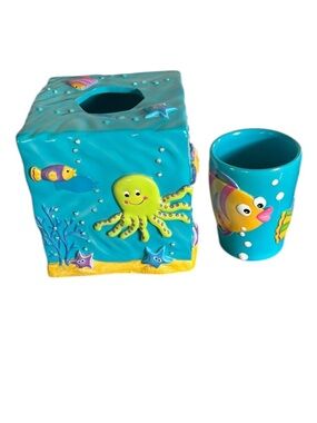 Ceramic Sea Creature Underwater Ocean Tissue Box Cover & Cup